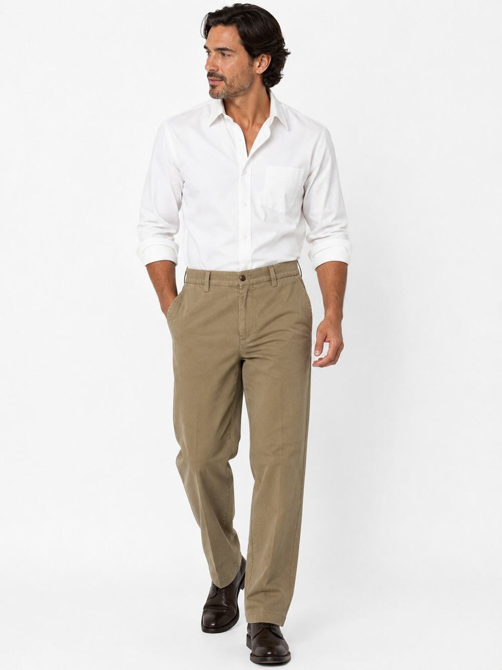 E210 Eddie Bauer Mens Khaki Chino Pants Tan Casual Straight Leg 35x32